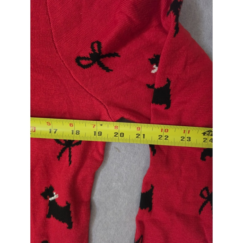 KAREN SCOTT Scotty Dog Bows Crewneck Sweater Red Black Size M Rhinestones Poodle - Picture 5 of 7